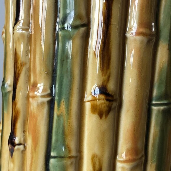 Large vintage artisan made bamboo shaped ceramic flower vase - Picture 10 of 10